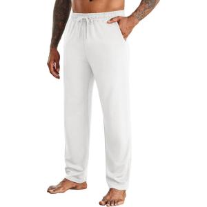 imageCOOFANDY Mens Yoga Sweatpants Open Bottom Lightweight Sweat Pants Drawstring Athletic Lounge Pants with PocketsWhite