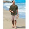 imageCOOFANDY Henley Shirts for Men Short Sleeve Band Collar Casual Shirt Summer Hippie Vacation Beach T Shirts with PocketArmy Green