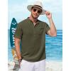 imageCOOFANDY Henley Shirts for Men Short Sleeve Band Collar Casual Shirt Summer Hippie Vacation Beach T Shirts with PocketArmy Green