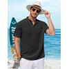 imageCOOFANDY Henley Shirts for Men Short Sleeve Band Collar Casual Shirt Summer Hippie Vacation Beach T Shirts with PocketBlack