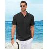 imageCOOFANDY Henley Shirts for Men Short Sleeve Band Collar Casual Shirt Summer Hippie Vacation Beach T Shirts with PocketBlack