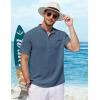 imageCOOFANDY Henley Shirts for Men Short Sleeve Band Collar Casual Shirt Summer Hippie Vacation Beach T Shirts with PocketBlue
