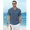 imageCOOFANDY Henley Shirts for Men Short Sleeve Band Collar Casual Shirt Summer Hippie Vacation Beach T Shirts with PocketBlue