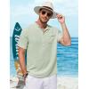 imageCOOFANDY Henley Shirts for Men Short Sleeve Band Collar Casual Shirt Summer Hippie Vacation Beach T Shirts with PocketIce Green