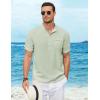 imageCOOFANDY Henley Shirts for Men Short Sleeve Band Collar Casual Shirt Summer Hippie Vacation Beach T Shirts with PocketIce Green