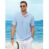 imageCOOFANDY Henley Shirts for Men Short Sleeve Band Collar Casual Shirt Summer Hippie Vacation Beach T Shirts with PocketLight Blue