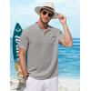 imageCOOFANDY Henley Shirts for Men Short Sleeve Band Collar Casual Shirt Summer Hippie Vacation Beach T Shirts with PocketLight Grey