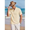 imageCOOFANDY Men Casual Henley Tee Shirt Short Sleeve Band Collar Summer Beach Textured TShirtApricot
