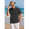 imageCOOFANDY Men Casual Henley Tee Shirt Short Sleeve Band Collar Summer Beach Textured TShirtBlack