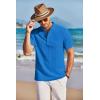 imageCOOFANDY Men Casual Henley Tee Shirt Short Sleeve Band Collar Summer Beach Textured TShirtBlue