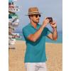 imageCOOFANDY Men Casual Henley Tee Shirt Short Sleeve Band Collar Summer Beach Textured TShirtBlue Green