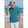 imageCOOFANDY Men Casual Henley Tee Shirt Short Sleeve Band Collar Summer Beach Textured TShirtBlue Green