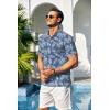imageCOOFANDY Men Casual Henley Tee Shirt Short Sleeve Band Collar Summer Beach Textured TShirtBlue Palm Leaves