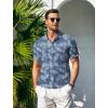 imageCOOFANDY Men Casual Henley Tee Shirt Short Sleeve Band Collar Summer Beach Textured TShirtBlue Palm Leaves