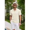 imageCOOFANDY Men Casual Henley Tee Shirt Short Sleeve Band Collar Summer Beach Textured TShirtCream Color