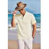 imageCOOFANDY Men Casual Henley Tee Shirt Short Sleeve Band Collar Summer Beach Textured TShirtCream Color