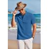 imageCOOFANDY Men Casual Henley Tee Shirt Short Sleeve Band Collar Summer Beach Textured TShirtDark Blue
