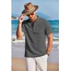 imageCOOFANDY Men Casual Henley Tee Shirt Short Sleeve Band Collar Summer Beach Textured TShirtDark Grey