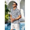 imageCOOFANDY Men Casual Henley Tee Shirt Short Sleeve Band Collar Summer Beach Textured TShirtDeep Blue Plam Leaf