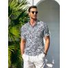 imageCOOFANDY Men Casual Henley Tee Shirt Short Sleeve Band Collar Summer Beach Textured TShirtDeep Blue Plam Leaf