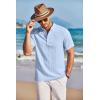 imageCOOFANDY Men Casual Henley Tee Shirt Short Sleeve Band Collar Summer Beach Textured TShirtLight Blue