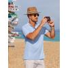 imageCOOFANDY Men Casual Henley Tee Shirt Short Sleeve Band Collar Summer Beach Textured TShirtLight Blue