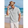 imageCOOFANDY Men Casual Henley Tee Shirt Short Sleeve Band Collar Summer Beach Textured TShirtLight Grey
