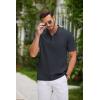 imageCOOFANDY Men Casual Henley Tee Shirt Short Sleeve Band Collar Summer Beach Textured TShirtNavy Blue
