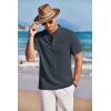 imageCOOFANDY Men Casual Henley Tee Shirt Short Sleeve Band Collar Summer Beach Textured TShirtNavy Blue