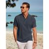 imageCOOFANDY Men Casual Henley Tee Shirt Short Sleeve Band Collar Summer Beach Textured TShirtNavy Blue
