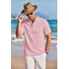 imageCOOFANDY Men Casual Henley Tee Shirt Short Sleeve Band Collar Summer Beach Textured TShirtPink