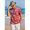 imageCOOFANDY Men Casual Henley Tee Shirt Short Sleeve Band Collar Summer Beach Textured TShirtRed Flag