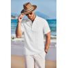 imageCOOFANDY Men Casual Henley Tee Shirt Short Sleeve Band Collar Summer Beach Textured TShirtWhite