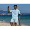 imageCOOFANDY Mens 2 Piece Cotton Linen Sets Summer Beach Outfits Casual Short Sleeve Henley Shirts and Vacation ShortsBlue