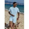 imageCOOFANDY Mens 2 Piece Cotton Linen Sets Summer Beach Outfits Casual Short Sleeve Henley Shirts and Vacation ShortsBlue