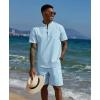 imageCOOFANDY Mens 2 Piece Cotton Linen Sets Summer Beach Outfits Casual Short Sleeve Henley Shirts and Vacation ShortsBlue