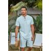 imageCOOFANDY Mens 2 Piece Cotton Linen Sets Summer Beach Outfits Casual Short Sleeve Henley Shirts and Vacation ShortsLight Blue