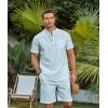 imageCOOFANDY Mens 2 Piece Cotton Linen Sets Summer Beach Outfits Casual Short Sleeve Henley Shirts and Vacation ShortsLight Blue