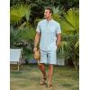 imageCOOFANDY Mens 2 Piece Cotton Linen Sets Summer Beach Outfits Casual Short Sleeve Henley Shirts and Vacation ShortsLight Blue