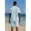 imageCOOFANDY Mens 2 Piece Cotton Linen Sets Summer Beach Outfits Casual Short Sleeve Henley Shirts and Vacation ShortsLight Blue