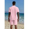 imageCOOFANDY Mens 2 Piece Cotton Linen Sets Summer Beach Outfits Casual Short Sleeve Henley Shirts and Vacation ShortsLight Pink