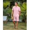 imageCOOFANDY Mens 2 Piece Cotton Linen Sets Summer Beach Outfits Casual Short Sleeve Henley Shirts and Vacation ShortsLight Pink