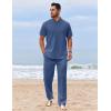 imageCOOFANDY Mens 2 Piece Cotton Sets Casual Short Sleeve Henley Shirts and Beach Pants with Pockets Summer Vacation OutfitsDenim Blue