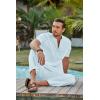 imageCOOFANDY Mens 2 Piece Cotton Sets Casual Short Sleeve Henley Shirts and Beach Pants with Pockets Summer Vacation OutfitsLight Blue