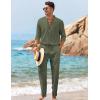 imageCOOFANDY Mens 2 Piece Linen Set Long Sleeve Henley Shirts Casual Beach Pants With Pockets Summer Yoga OutfitsArmy Green