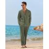 imageCOOFANDY Mens 2 Piece Linen Set Long Sleeve Henley Shirts Casual Beach Pants With Pockets Summer Yoga OutfitsArmy Green