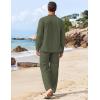 imageCOOFANDY Mens 2 Piece Linen Set Long Sleeve Henley Shirts Casual Beach Pants With Pockets Summer Yoga OutfitsArmy Green