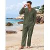 imageCOOFANDY Mens 2 Piece Linen Set Long Sleeve Henley Shirts Casual Beach Pants With Pockets Summer Yoga OutfitsArmy Green