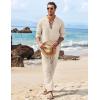 imageCOOFANDY Mens 2 Piece Linen Set Long Sleeve Henley Shirts Casual Beach Pants With Pockets Summer Yoga OutfitsBeige