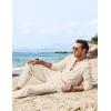 imageCOOFANDY Mens 2 Piece Linen Set Long Sleeve Henley Shirts Casual Beach Pants With Pockets Summer Yoga OutfitsBeige